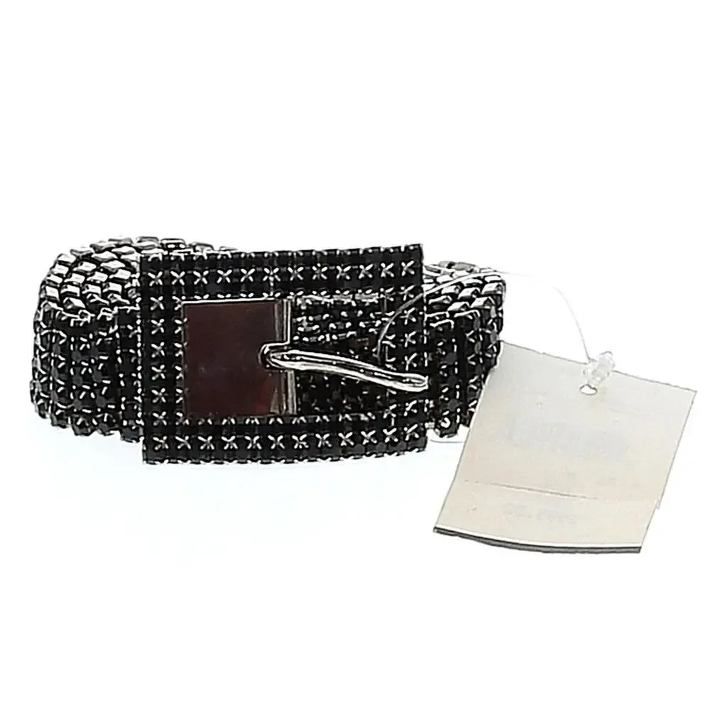 RALPH LAUREN RL67 diamante black crystal rhinestone link bling belt Size M NEW